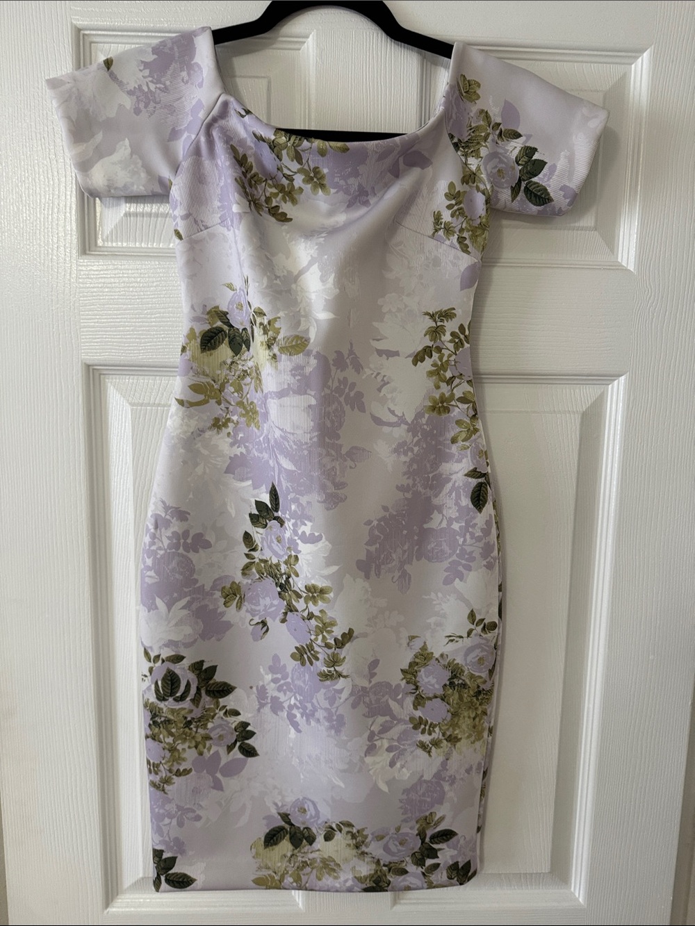 Calvin Klein Lavender Floral Off-Shoulder Midi Dress